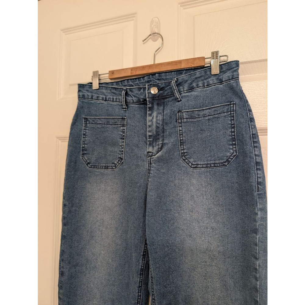 Front Patch Pocket Wide Leg Jeans Sailor Denim Pants High Rise Bottoms Size 12